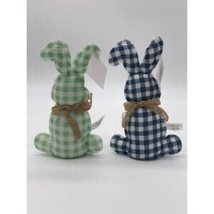 New Set Of 2 Buffalo Check Plaid Plush Easter Bunnies Blue Green Bunny